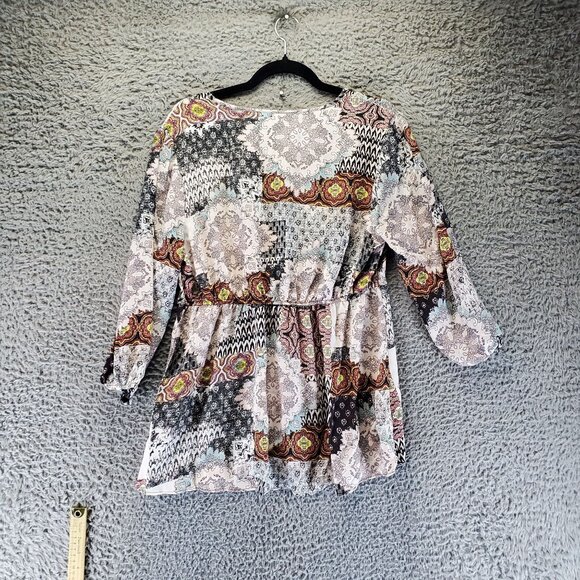 Cato Top Womens Large Multicolor Boho Floral Long Sleeve V-Neck Adjustable Waist - Picture 5 of 9